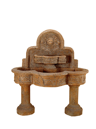 Ricco Deruta Wall Cast Stone Outdoor Garden Water Fountain with Two Pedestals And Spout Fountain Tuscan